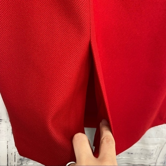 Calvin Klein Plus Bright Red Textured Suit Skirt Pencil Front Slits Festive NEW - Picture 5 of 9